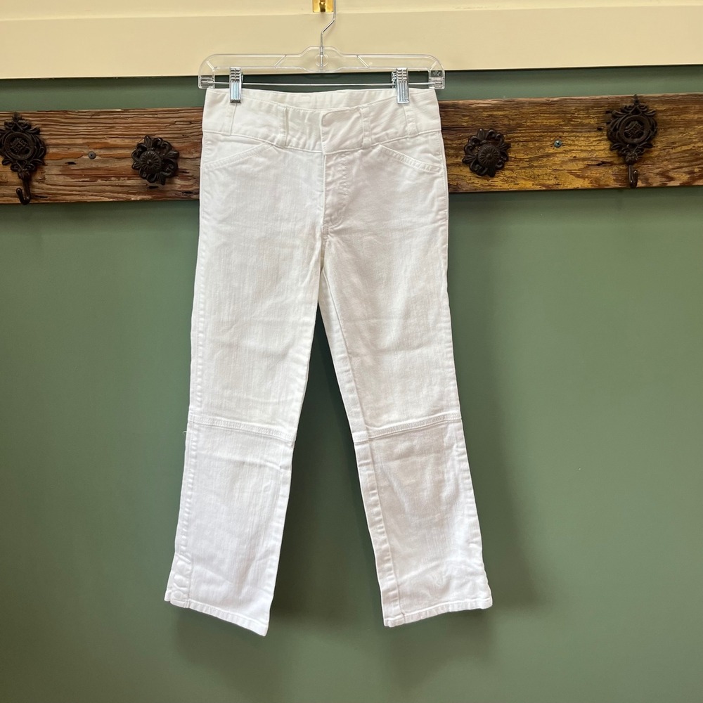 Tory Burch White Cropped Denim Pants Gold Snap Hem Jeans Size 25